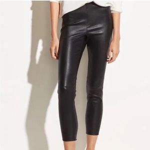 Vince 100% Lambskin Leather Cropped Leggings Black Large